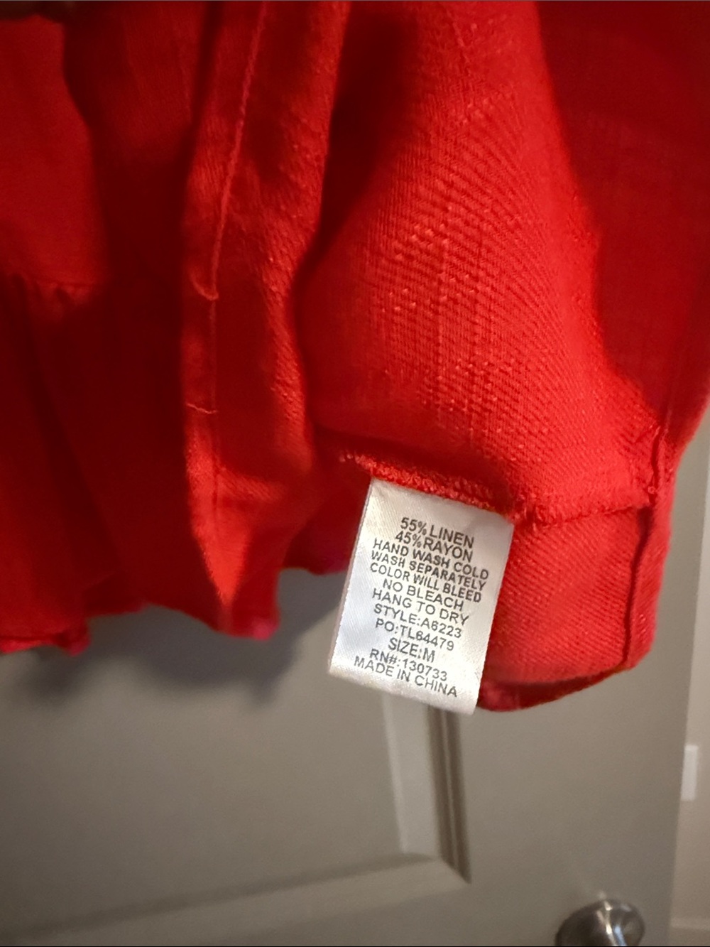 Umgee Red Peasant Blouse with Tassel Ties - Picture 3 of 5